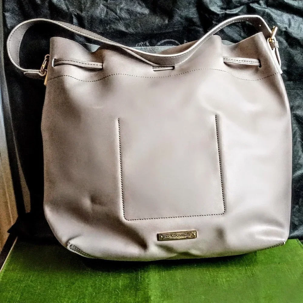 Vince Camuto Taupe Leather Bucket Bag